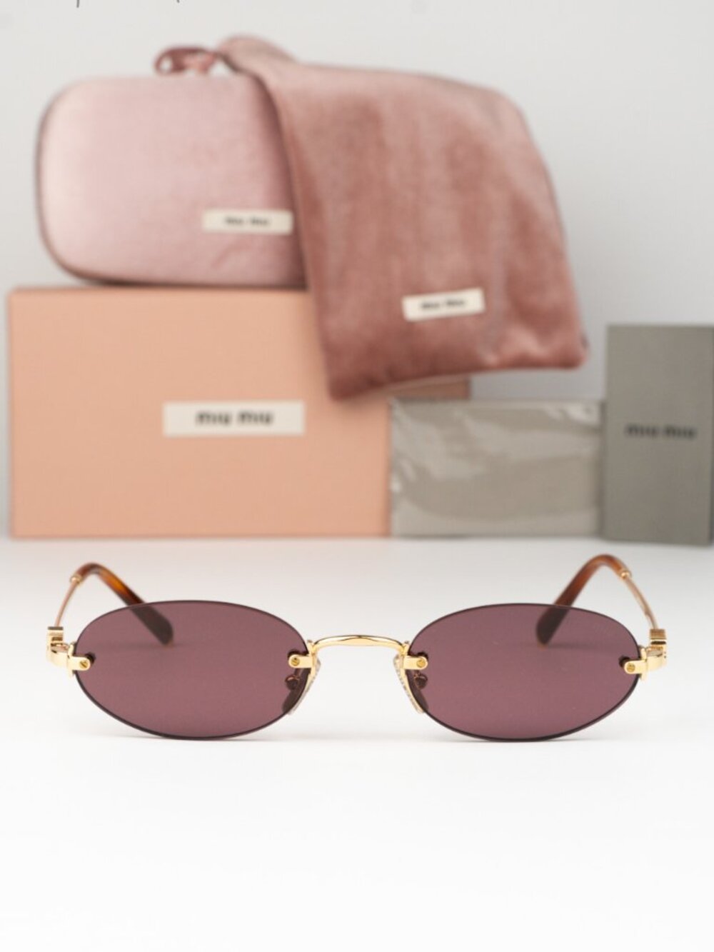 Miu Miu Women Sunglasses Gold Violet Oval MUA54S 5AK20Y NEW AUTHENTIC - Picture 2 of 8